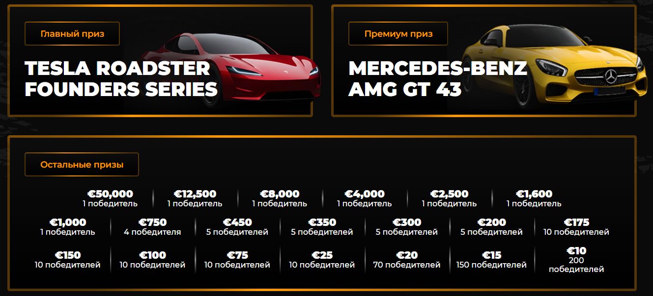 Розыгрыш Tesla Roadster, Mercedes-Benz AMG GT 43 и денежные призы 11 Розыгрыш Tesla Roadster, Mercedes-Benz AMG GT 43 и денежные призы
